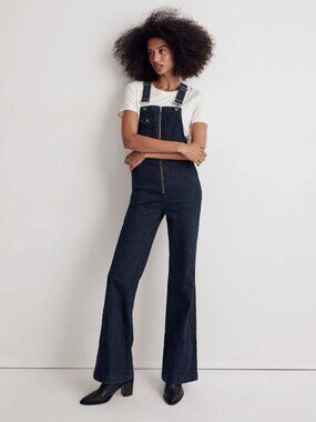 Madewell High-Rise Loose Flare Overalls in Ashlane Wash
